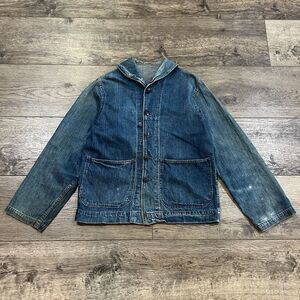 Vintage 40s WWII USN Navy Shawl Collar Military Denim Jacket - Men's Medium